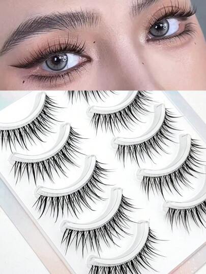 10 peças/5 pares de cílios postiços de luxo estilo tailandês, estilo natural e transparente, cílios de tira inteira fáceis de usar para iniciantes, cílios de tira com aparência super natural, cílios, cílios postiços