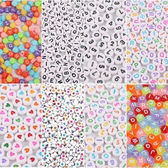 100 piezas de cuentas de letras acrílicas redondas, cuentas de alfabeto de colores con letras doradas para hacer joyas, collares, pulseras, aretes y manualidades