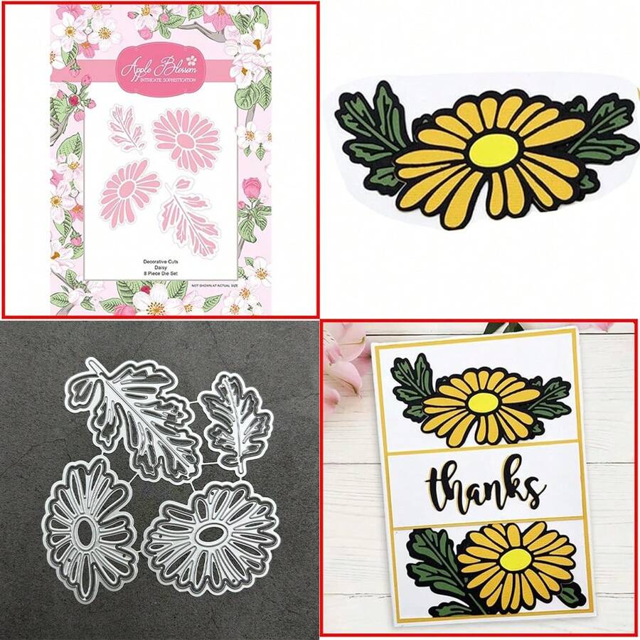 [Spring/Summer] 4pcs Daisy Embossing Metal Cutting Dies For Die Cutting Machines, Leaf Cutting Dies 3D Stamping Stencil For Decorative Embossing, Greeting Cards, Scrapbooking