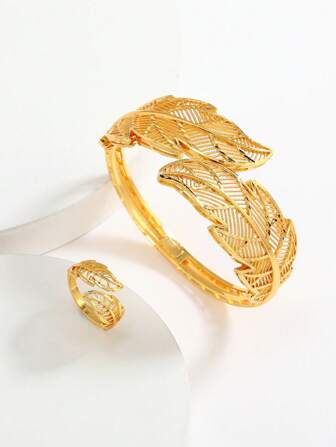 2 件阿拉伯风格斋月空心大树叶设计，24K 镀金铜合金，节日礼物