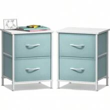 Nightstand With 2 Drawers - Kids Bedside Furniture End Table Night Stand - Steel Frame, Wood Top & Easy Pull Fabric Bins - Dresser & Chest For Home, Bedroom Accessories, Office & College Dorm
