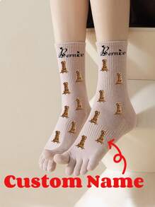 1PC Five Finger Socks Women's Mid-Tube Socks Spring And Summer Bottom Socks Breathable Sweat-Absorbing Toe Split Socks Women's Thigh Socks Personalized Text Pet Picture Photo Customization