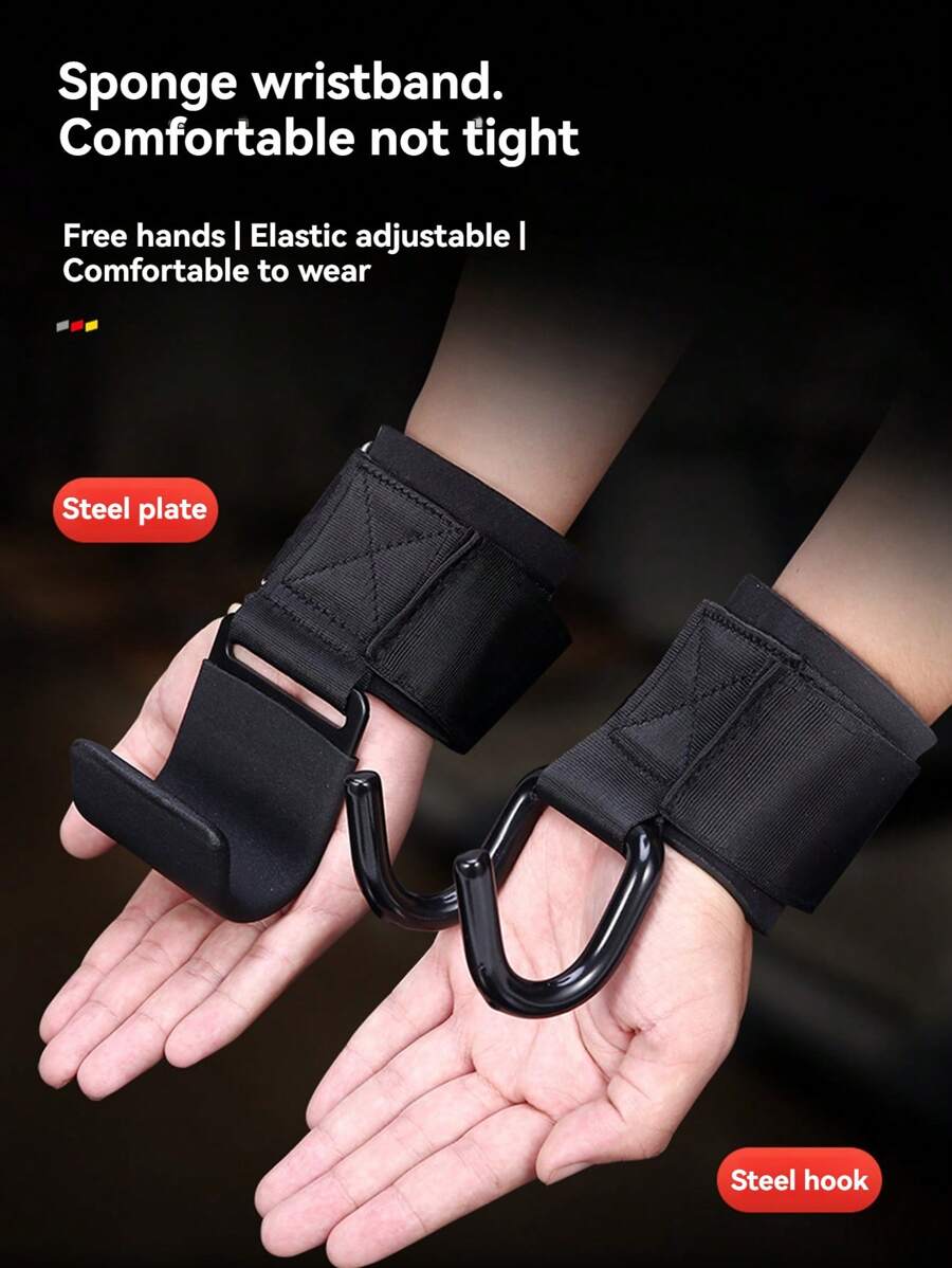 2pcs Sports Wrist Wraps With Steel Plate & Steel Hook, Wrist Strap, Wrist Support Brace, Padded Interior For Wrist Protection, Suitable For Home Or Gym Workout, Pull-Ups, Fitness, Weightlifting Barbell Hook Assistance Gym Accessories - Multicolor - View 1