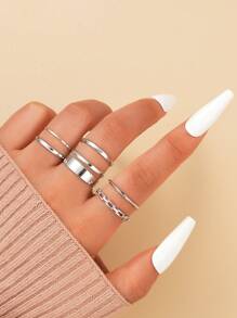 7pcs Fashion Minimalist Ladies Ring Set, Casual For Vacation, Date, Party, Daily Matching (No Box)