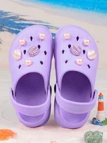 Fashionable Versatile Kids Pearl Accessories Clogs Suitable For Outdoor Wear - Purple - View 5