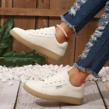 Chaussures de sport casual pour femmes, blanches, mode basse, légères, antidérapantes, à lacets, confortables avec bout rond, baskets décontractées pour l'extérieur, printemps/été/automne