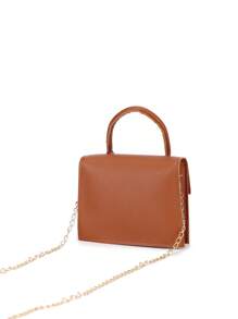 Shiny Lacquered Leather Fashion Chain Handbag - Brown - View 4