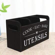 1 pezzo Porta utensili da cucina in legno rustico | Materiale in legno | Scatola di stoccaggio a 3 scomparti, organizer da appoggiare sul piano o da appendere a parete | Accessori da cucina per strumenti da cucina, mangiare e cuocere