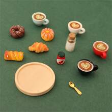 6件/套木制圆形托盘、迷你咖啡杯、面包、果酱下午茶食物玩乐配件 - 彩色 - 查看 4