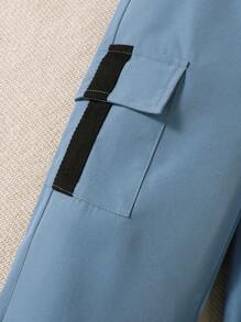 BrownBark Set casual per ragazzi: 3 pezzi con t-shirt a maniche corte tinta unita, giubbotto smanicato da esterno e pantaloni cargo casual, comodo e versatile - Blu - Visualizzare 7