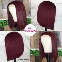 Burgundy Transparent Lace Straight 13x4 Bob Lace Front Wig Pre Plucked Transparent Bob Lace Front Human Hair Wigs 99J Red Bob Wig 8-16inch For Women - S99J - 查看 9