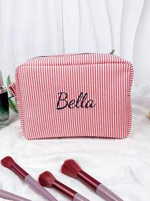 1 pezzo Borsa da viaggio, beauty case, borsa per accessori personalizzata con ricamo a strisce verticali quadrate, adatta per viaggi, scuola, dormitorio, bagno, necessità di casa, regalo per madre e moglie - Multicolore - Visualizzare 11