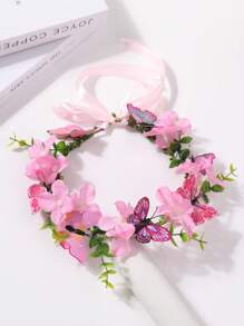 1 pieza Accesorio para el cabello de corona de flor con mariposa para niñas, diadema de estilo natural para decoración de primavera/verano, utilizado como accesorio para fotos de viaje y actuaciones