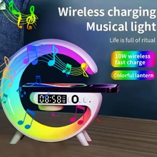 New Large Wireless Fast Charging Station - Sunrise Simulation, RGB Rhythm, Smart Wake-Up Light, Alarm Clock And Bedside Phone Holder, Smart Home Appliance | Modern Round Design | Portable Speaker, Holiday Gift (Needs To Be Plugged In To Charge The Speaker To Charge The Phone)