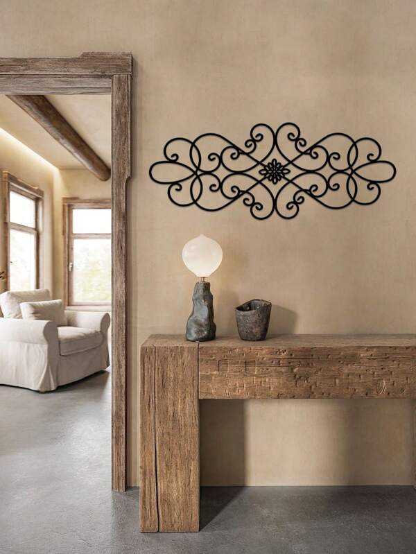 1 pieza Arte de pared metálico con rollo rústico, escultura de hierro floral hecha a mano, decoración de pared vintage grande, adecuado para casa de campo, dormitorio, sala de estar, interior y exterior