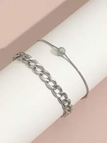 2 件女士时尚多层脚链套装，简约串珠脚链