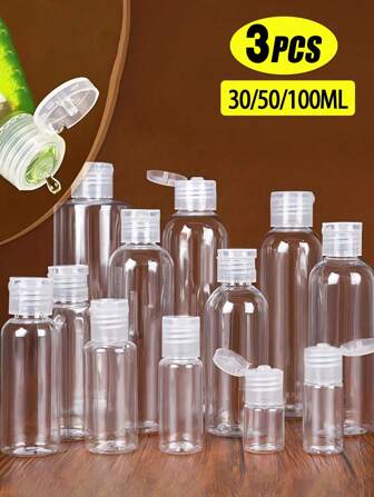 旅行洗漱用品瓶透明可挤压瓶适用于女士和女孩防漏化妆品喷雾瓶用于保湿旅行分装瓶可再填充塑料透明翻盖瓶旅行必需品配件适用于户外酒店办公室返校