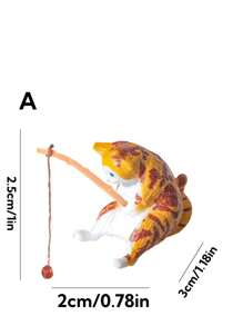 1pc Cat Fishing At Aquarium Decoration, Fishing Cat Ornament For Fish Tank, Tabletop Decorative Kitten Fishing Figurine - Multicolor - View 6