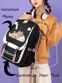 Customized Backpack With Name, Text, Photo, Handmade, Solid Color, Minimalist Design, Large Capacity, Lightweight, For School, Work, Students, Commute, Travel, Gifts, Unique, Multifunction Personalized Gifts For Women, School Bag - Multicolor - View 4