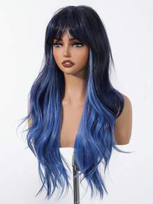 Ava WIGS 26 Inch Blue Ombre Wig Long Curly Wig For Women Synthetic Wig Colorful Punk Music Festival Wigs Daily Cosplay Party Use