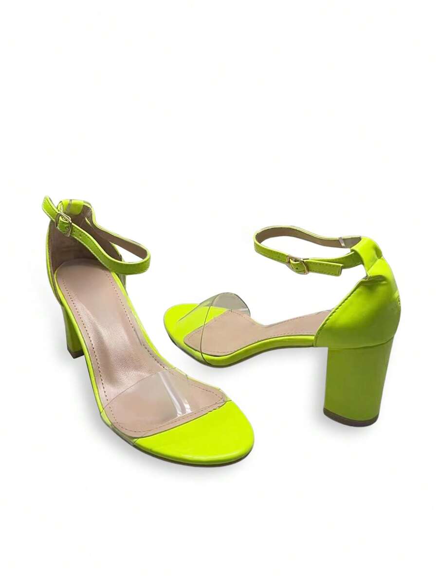Fashionable, Elegant, Minimalist Solid Color High Heel Sandals Stylish Sandals Summer Sandals For Women - Green - View 1