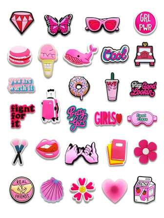 28 st. rosa skoberlocker för träskor, sandaler, skodekoration, premiumkvalitet, populära berlocker, accessoarer, utmärkt present till tonåringar, män, kvinnor och vuxna