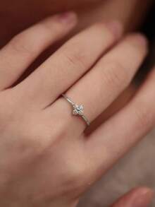 GAGAFEEL 1 Pc Delicate Elegant S925 Sterling Silver Flower Zirconia Ring Four-Leaf Clover Rings For Girl/Women/Girlfriend/Mother Retro Party Dating Gift Daily Wear Birthday Gift