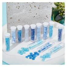 Blue Tila Beads Kit 312 Pcs, 12 Colors 5*5mm Glass Seed Beads With Elastic Thread & Beading Needles For Jewelry Making