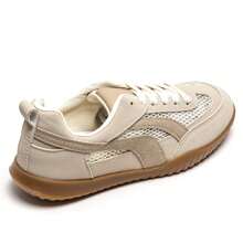 Low-Top Lace-Up Sneakers With Panel Detailing And Side Stripe - Khaki - View 4