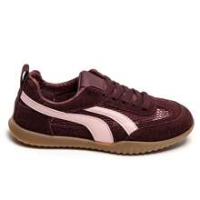 Low-Top Lace-Up Sneakers With Panel Detailing And Side Stripe - Burgundy - View 2
