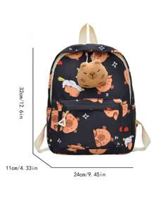 Cartoon Fashion Kids Backpack, Cute Casual Lightweight Outdoor Bag With Capybara Print