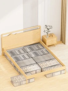 1pc White Bedroom Underbed Storage Bag, Foldable Portable Organizer Bag, Large Capacity Carpet Storage Bag, Seasonal Clothes & Quilt Storage Bag, Suitable For Living Room And Bedroom