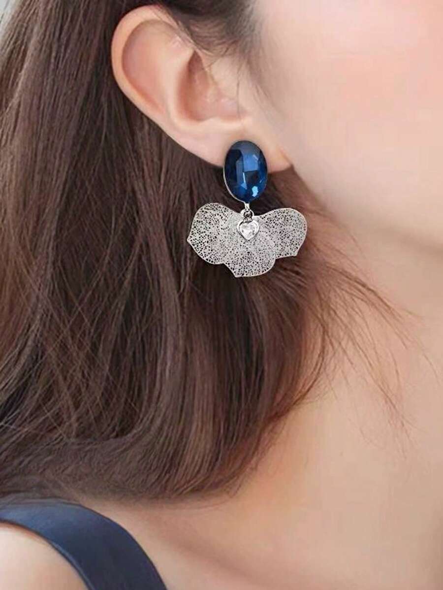 1 对优雅简约风格奢华锆石水晶花瓣吊坠耳环，适合女性日常和节日佩戴 - 鑲鑽花瓣 - 查看 1