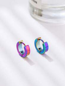 1 Pair Fashionable Simple Smooth Stainless Steel Men's Hoop Earrings, Everyday Accessory Earring