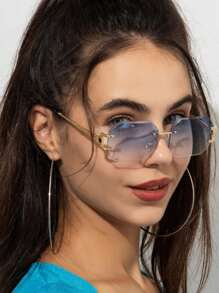 2pcs/1pc New Rimless Glasses Advanced Sense Polygon Fashion Glasses For Both Men And Women - Coffee Brown - View 3