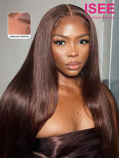  ISEE HAIR Wear Go 6x4 蕾丝无胶假发 巧克力棕色蕾丝前假发 人发预拔预剪波浪彩色闭合假发 人发 180% 密度 16-28 英寸 女士