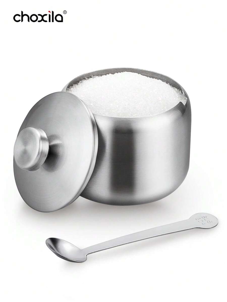 choxila 1 件不锈钢糖罐带勺，咖啡调味料储存罐，家庭厨房用品，用于食品储存和整理 - 調味罐 - 查看 1