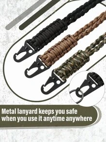 1 Pc Outdoor Emergency Multi-Function Paracord Metal Buckle Keychain Handmade Braided Lanyard For Knife Flashlight Rope Keychain, Heavy Duty Paracord Lanyard Keychain, Neck Lanyard For Outdoor Camping Survival Necklace Keychain Lanyard Braided With Metal Clip Key Ring - Multicolor - View 5
