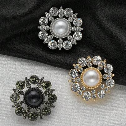 4 件/包奢华金属空心仿珍珠水晶纽扣，适用于鞋子、帽子、包包、服装、头饰、围巾、婚礼花束、DIY 珠宝配饰