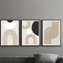 YIKES 1/3pcs Unframed Canvas Poster, Modern Art, Geometric Brown Black And White Block Lines Hanging Painting, Ideal Gift For Bedroom Living Room Corridor, Wall Art, Wall Decor, Winter Decor, Room Decoration Gifts Birthday Graduation - Multicolor - View 4