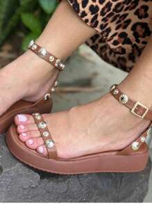 Women's Wedge Flatform Carnival Sandal T14 Applique On The Strap Women's Sandal - 駝色 - 查看 4