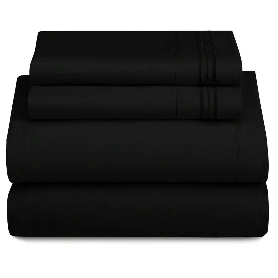 LUX DECOR 4 Pc Solid Microfiber Bed Sheet Set - Deep Pocket With Pillowcases, Lightweight And Breathable For Year-Round Comfort, Easy Care, Perfect For Home, Dorm & Guest Rooms - 黑色 - 查看 1