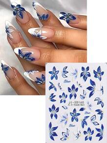 2 件蓝色花卉浮雕美甲贴纸民族风花瓣春夏5D美甲装饰自粘指甲贴花DIY美甲用品 - 彩色 - 查看 5