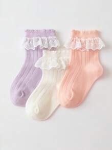 mini bala 女童透氣棉襪，夏季無汗設計，3件裝 - 紅紫色調 - 查看 2