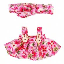 17厘米高毛绒娃娃服装，经典宽肩带兔子纽扣花裙+蝴蝶结头饰，娃娃换衣服配件，节日、春季、户外活动、派对礼物 - 彩色 - 查看 13