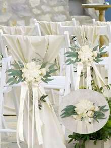 1PC 婚礼椅背花和婚车花仿真玫瑰满天星薰衣草婚礼过道椅装饰靠背花户外婚礼过道装饰椅背花，婚庆摄影道具椅背装饰花婚庆用品 - 多色 - 查看 11