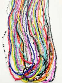 20pcs/Set Random Color Bohemian Style Elastic Beaded Waist Belt/Chain, Women's Summer Bikini Sexy Body Jewelry - Multicolor-random 20PCS - View 6