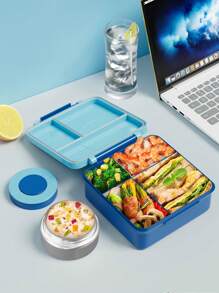 Bento Lunch Box With 9oz Soup Thermo, Leakproof Lunch Food Containers With 4 Compartment, Thermo Insulated Hot Food Jar For School, Office, Travel, And Picnics - Blue - View 2