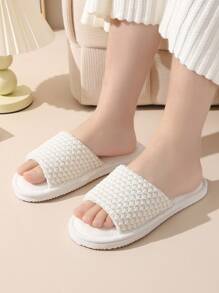 Spring/Summer Knitted Floral Open Toe Slippers, Comfortable Indoor/Outdoor House Slippers, Soft & Skin-Friendly Ladies Slippers