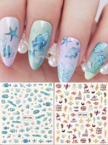 6 张海洋之花指甲贴纸花卉指甲贴花装饰夏季春季美甲适合女士女孩